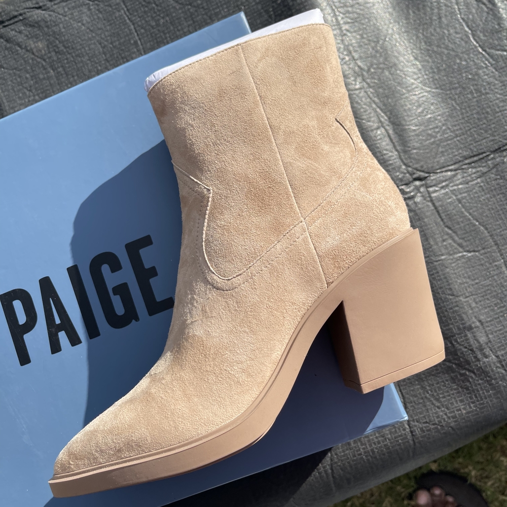 PAIGE Light Tan Suede Block Heel Boots. No box but I have bag